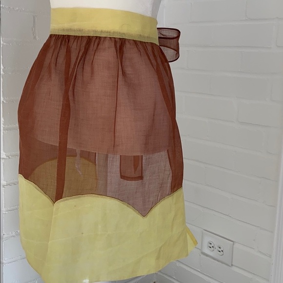 Womens Classic Old Style Vintage/Retro Yellow/Brown Sheer Apron - Picture 7 of 8